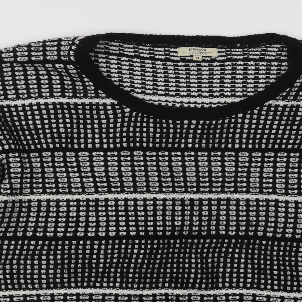 Papaya Womens Black Crew Neck Geometric Acrylic Pullover Jumper Size 14