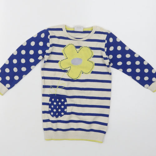 NEXT Girls Blue Crew Neck Striped Cotton Pullover Jumper Size 2 Years   - Flower