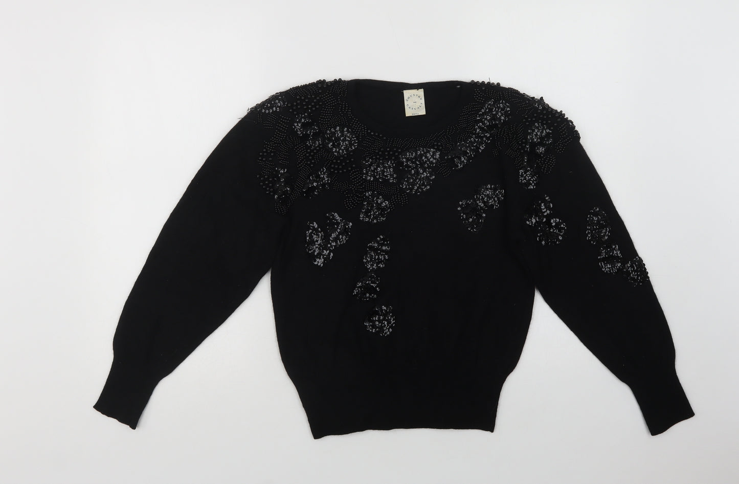 Country Casuals Womens Black Crew Neck  Wool Pullover Jumper Size S
