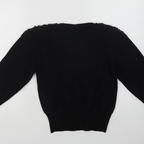 Country Casuals Womens Black Crew Neck  Wool Pullover Jumper Size S