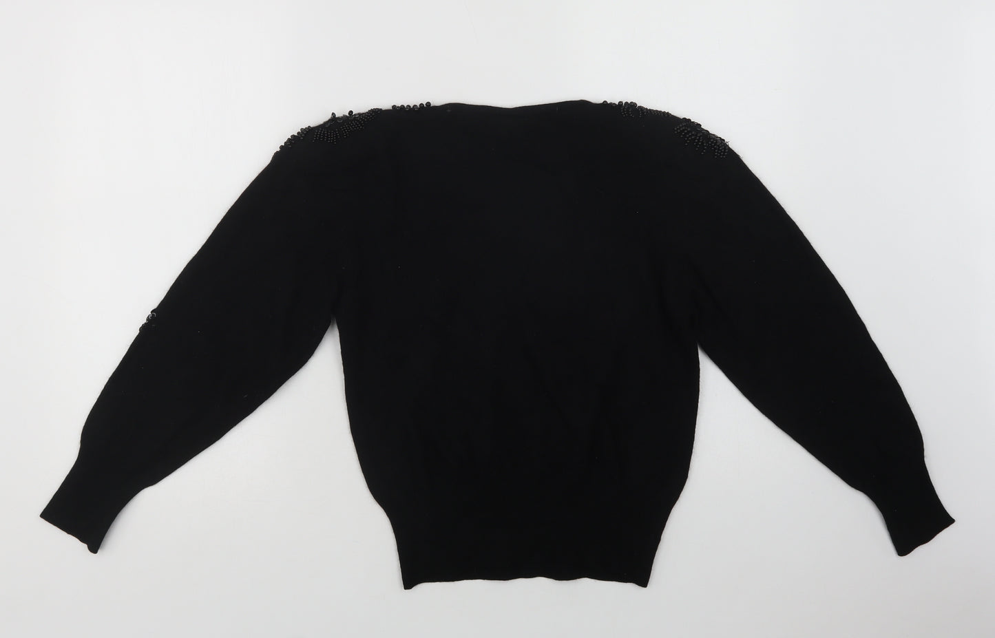 Country Casuals Womens Black Crew Neck  Wool Pullover Jumper Size S