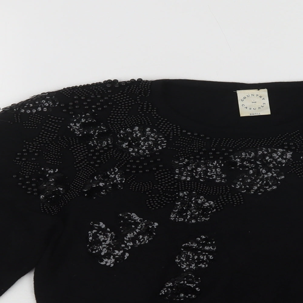Country Casuals Womens Black Crew Neck  Wool Pullover Jumper Size S