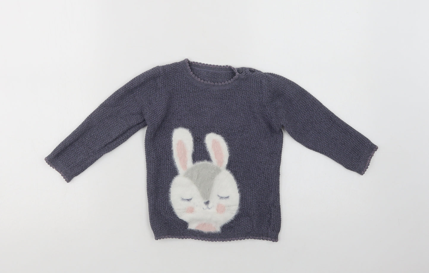 George Baby Grey  Cotton Pullover Jumper Size 18-24 Months  Button - Bunny