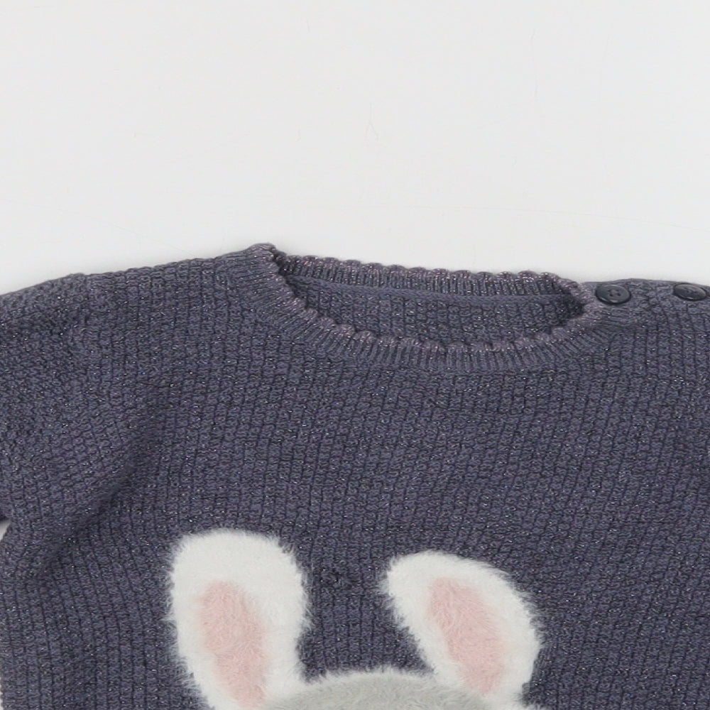 George Baby Grey  Cotton Pullover Jumper Size 18-24 Months  Button - Bunny