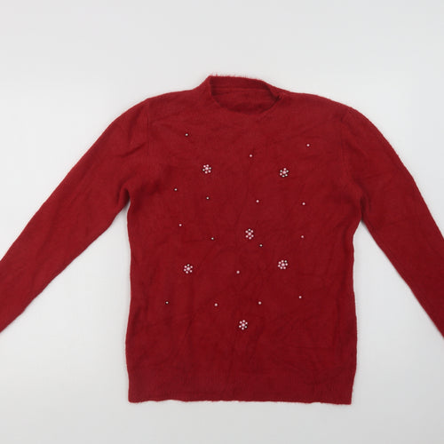 Preworn Womens Red Crew Neck  Acrylic Shrug Jumper Size M