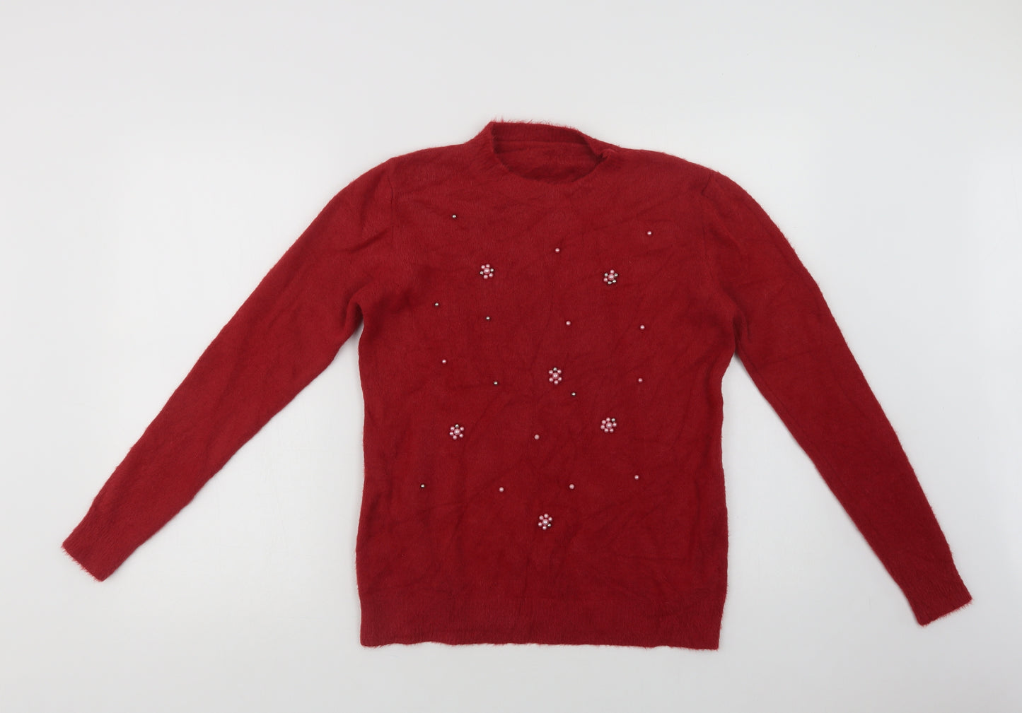 Preworn Womens Red Crew Neck  Acrylic Shrug Jumper Size M