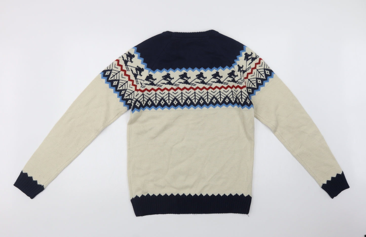 Primark Womens Ivory Crew Neck Fair Isle Acrylic Pullover Jumper Size S