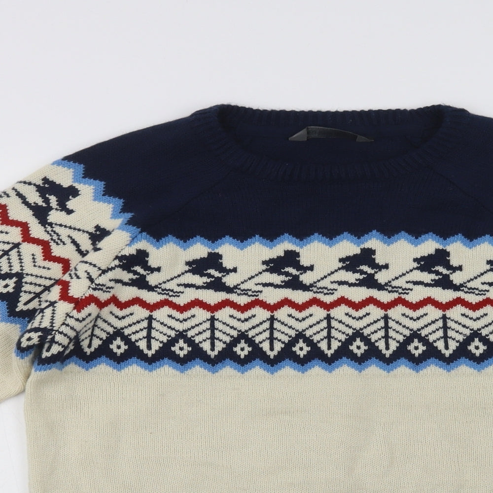 Primark Womens Ivory Crew Neck Fair Isle Acrylic Pullover Jumper Size S