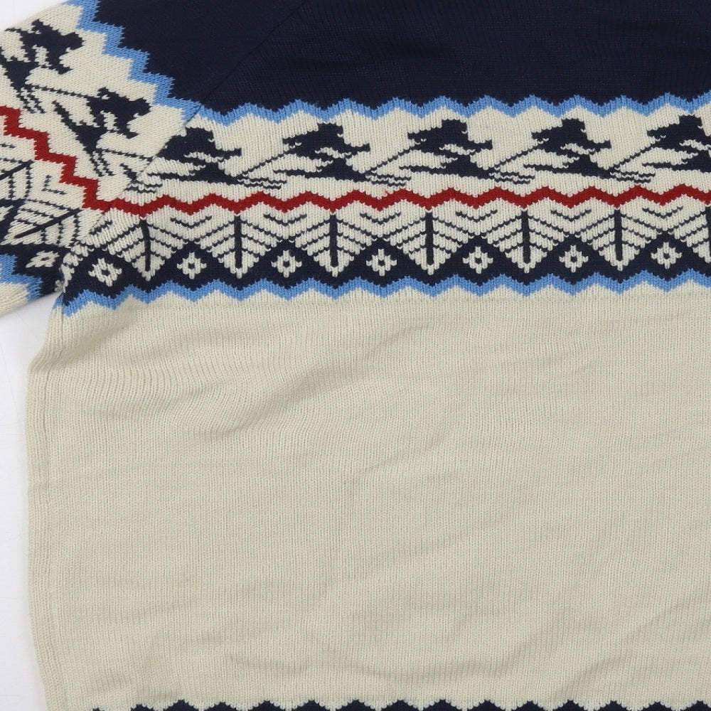 Primark Womens Ivory Crew Neck Fair Isle Acrylic Pullover Jumper Size S