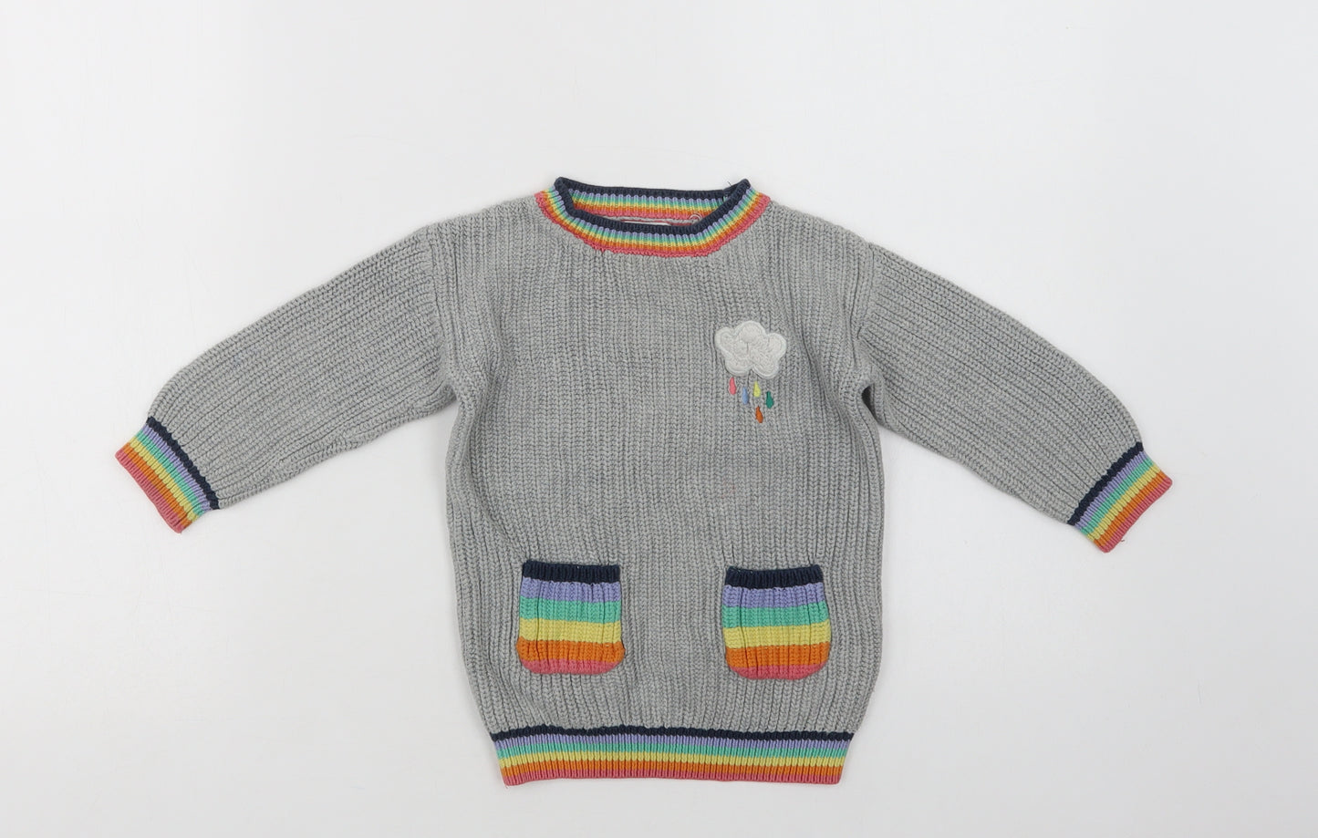 NEXT Baby Grey Striped Cotton Pullover Jumper Size 12-18 Months   - Cloud