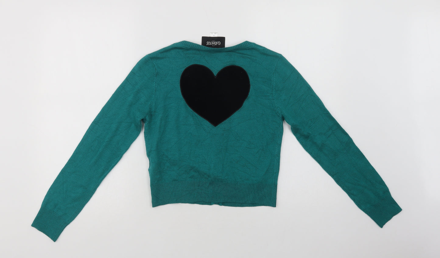 Collectif Womens Green Crew Neck  Acrylic Cardigan Jumper Size 12   - Heart