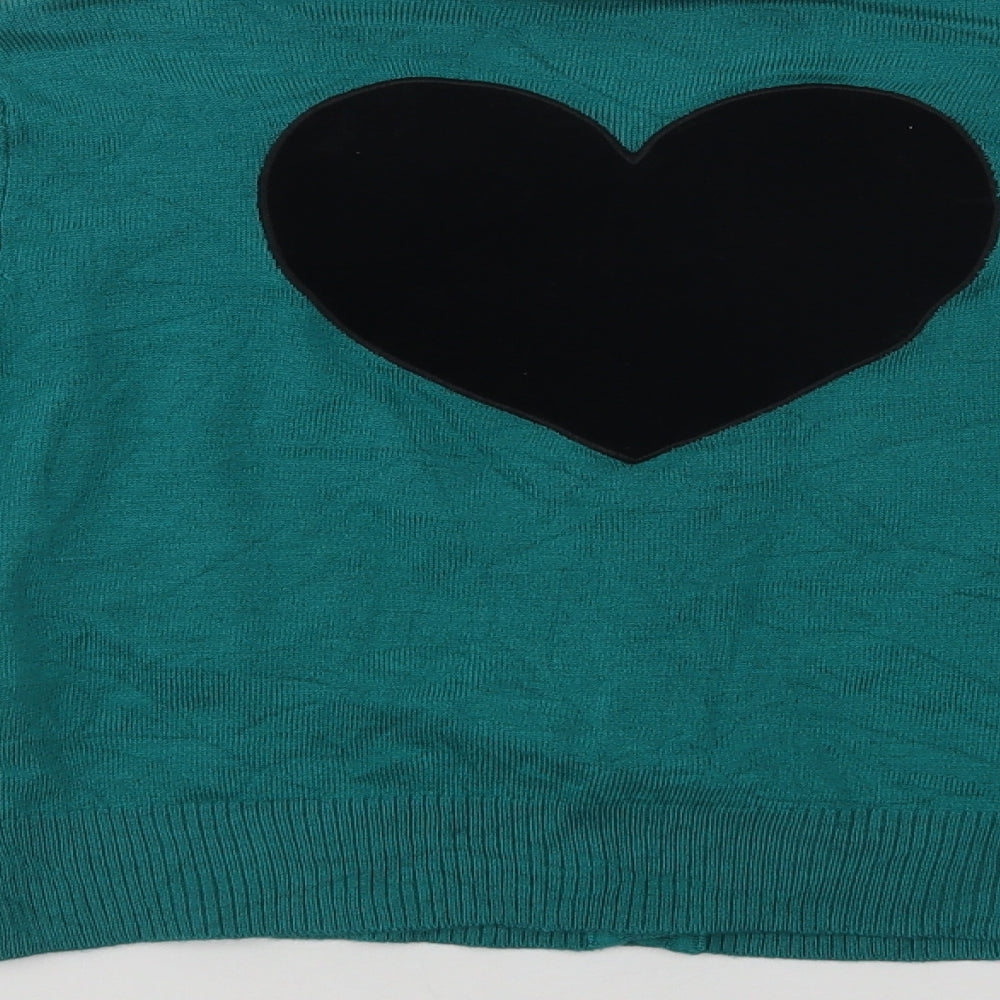 Collectif Womens Green Crew Neck  Acrylic Cardigan Jumper Size 12   - Heart