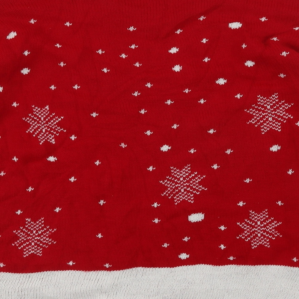 Preworn Womens Red Crew Neck Geometric Acrylic Pullover Jumper Size M   - Rudolph Christmas