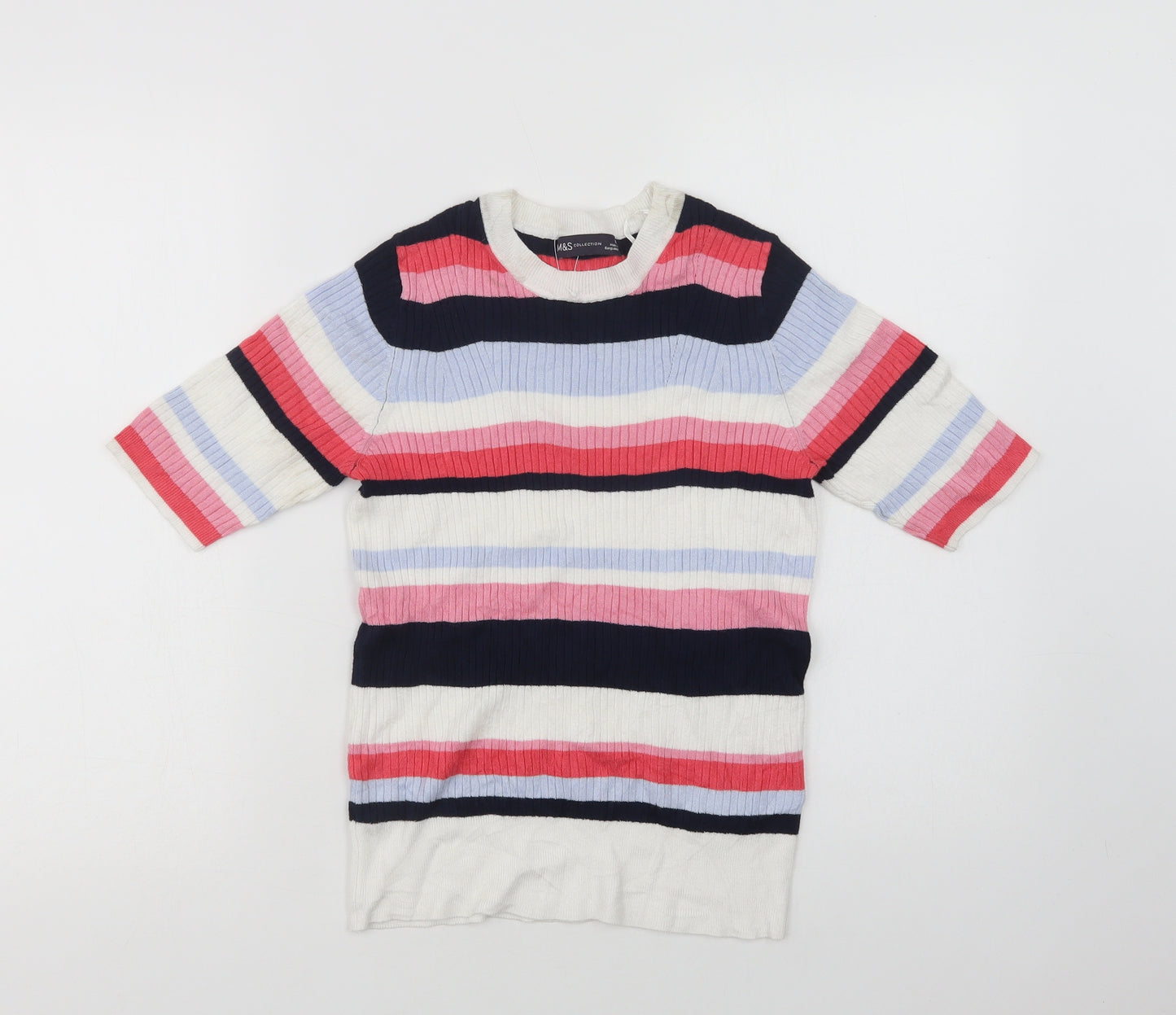 Marks and Spencer Womens Multicoloured Crew Neck Striped Viscose Pullover Jumper Size 12
