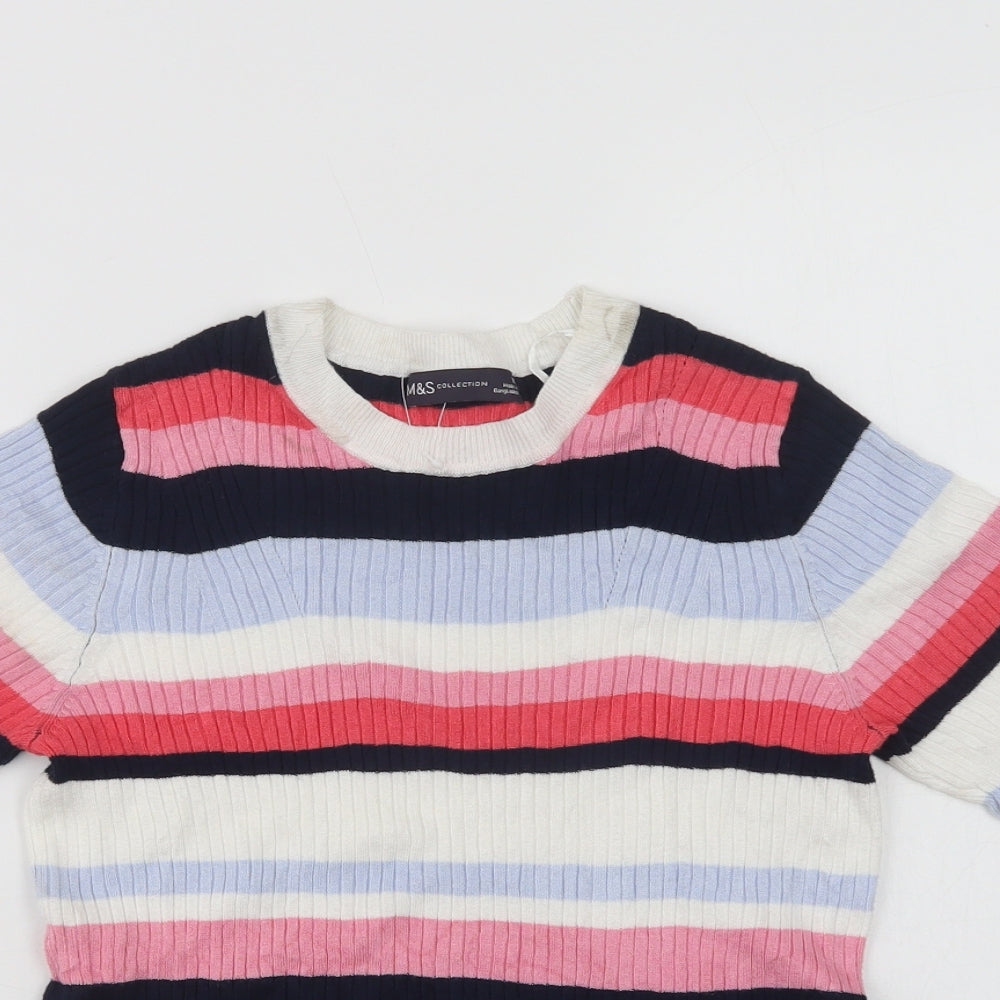 Marks and Spencer Womens Multicoloured Crew Neck Striped Viscose Pullover Jumper Size 12