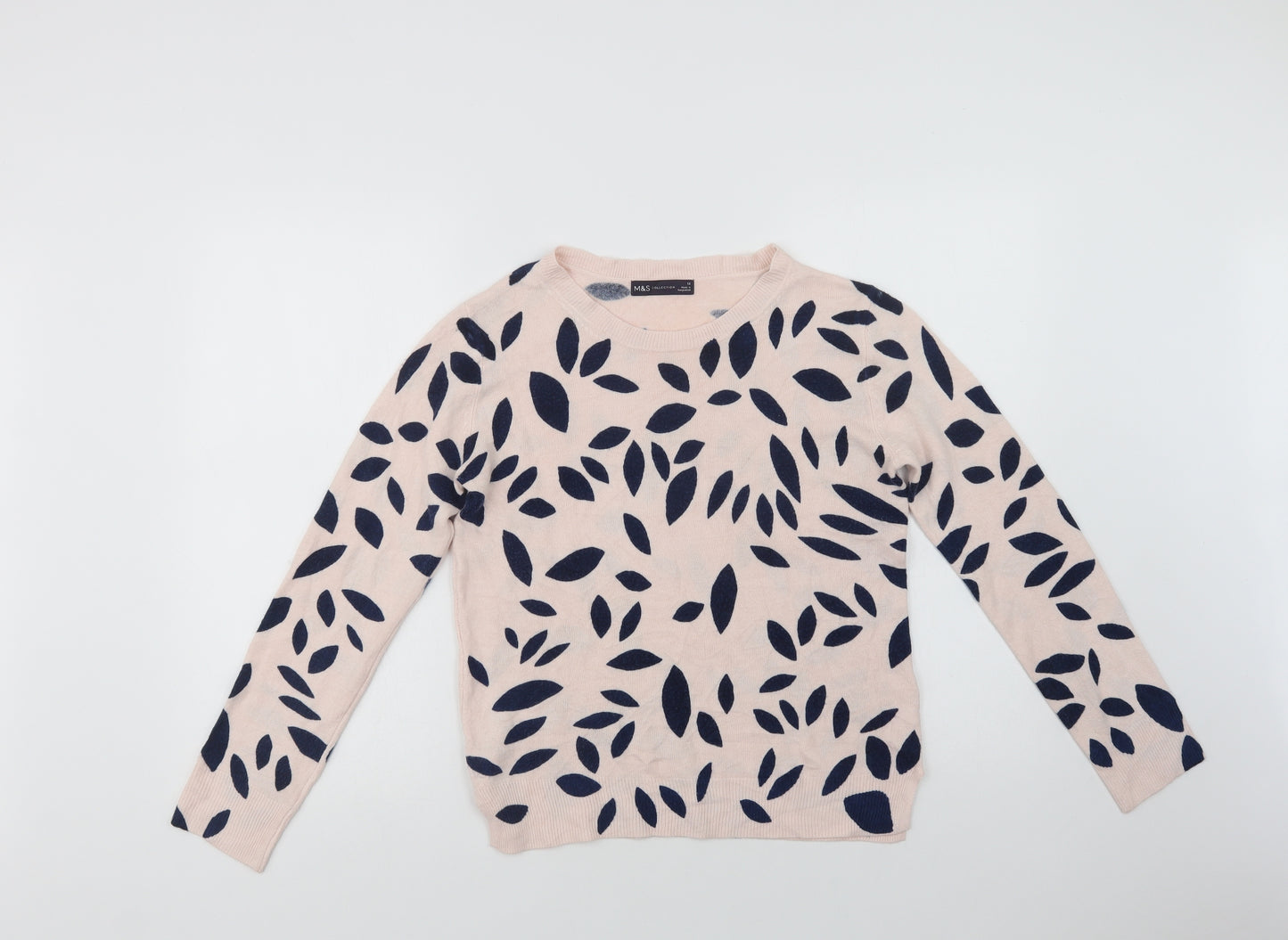 Marks and Spencer Womens Pink Crew Neck Floral Acrylic Pullover Jumper Size 12