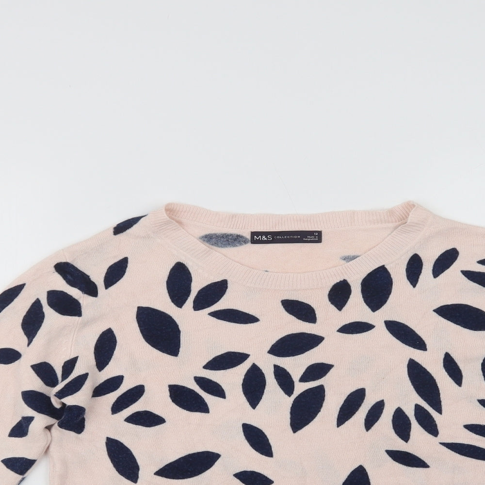 Marks and Spencer Womens Pink Crew Neck Floral Acrylic Pullover Jumper Size 12