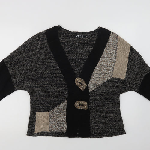 Zele Womens Black V-Neck  Linen Cardigan Jumper Size M