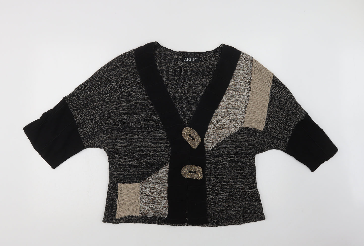 Zele Womens Black V-Neck  Linen Cardigan Jumper Size M
