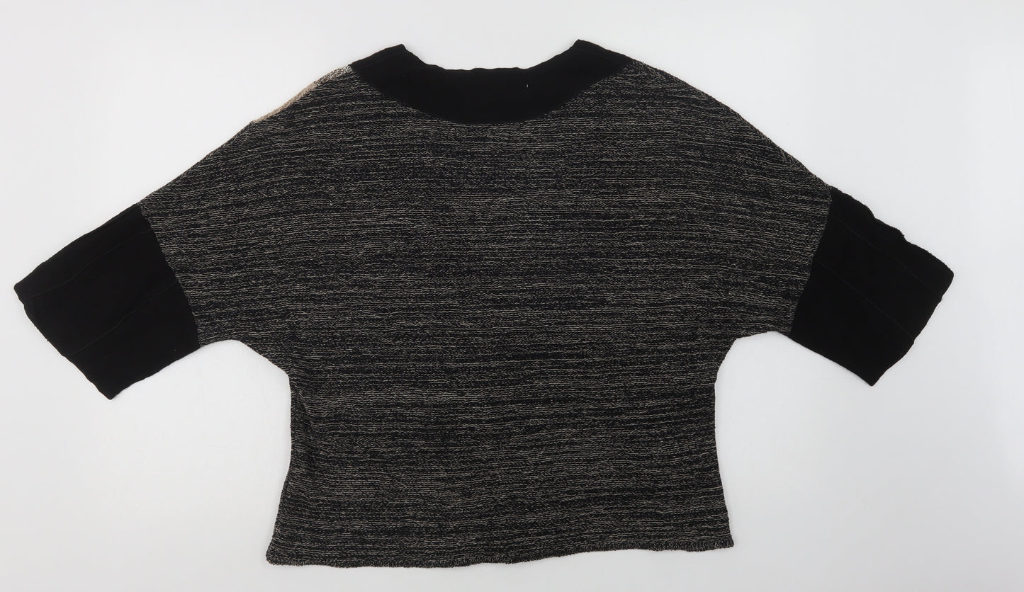 Zele Womens Black V-Neck  Linen Cardigan Jumper Size M