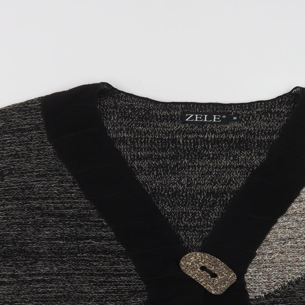 Zele Womens Black V-Neck  Linen Cardigan Jumper Size M