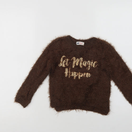 H&M Girls Brown Crew Neck  Polyamide Pullover Jumper Size 2-3 Years   - Magic
