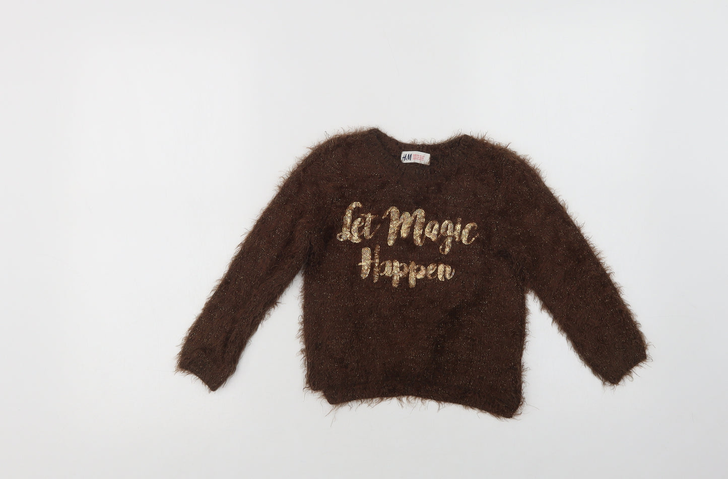 H&M Girls Brown Crew Neck  Polyamide Pullover Jumper Size 2-3 Years   - Magic