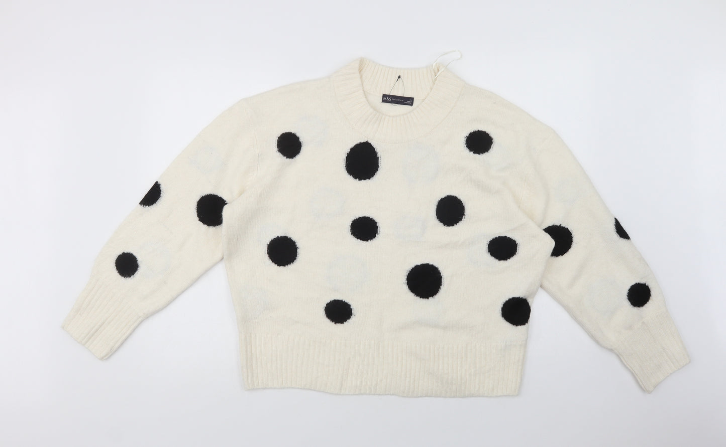 Marks and Spencer Womens Ivory Crew Neck Polka Dot Acrylic Pullover Jumper Size L