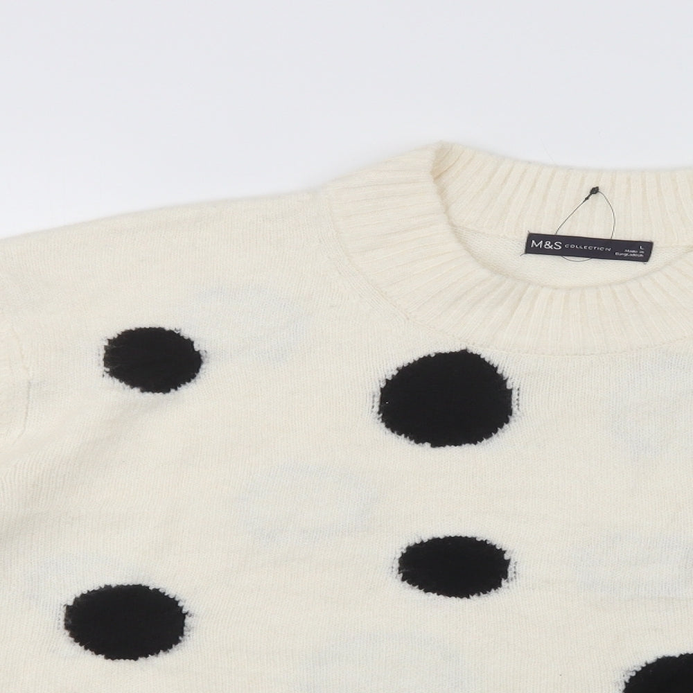Marks and Spencer Womens Ivory Crew Neck Polka Dot Acrylic Pullover Jumper Size L
