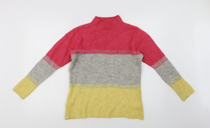 M & Co Womens Multicoloured Mock Neck Striped Acrylic Pullover Jumper Size 8