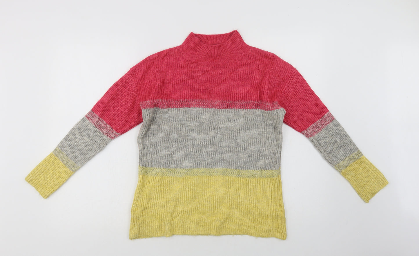 M & Co Womens Multicoloured Mock Neck Striped Acrylic Pullover Jumper Size 8