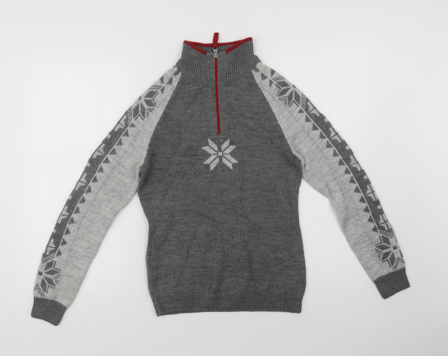 Crane Womens Grey Collared  Acrylic Henley Jumper Size 10   - Snowflakes