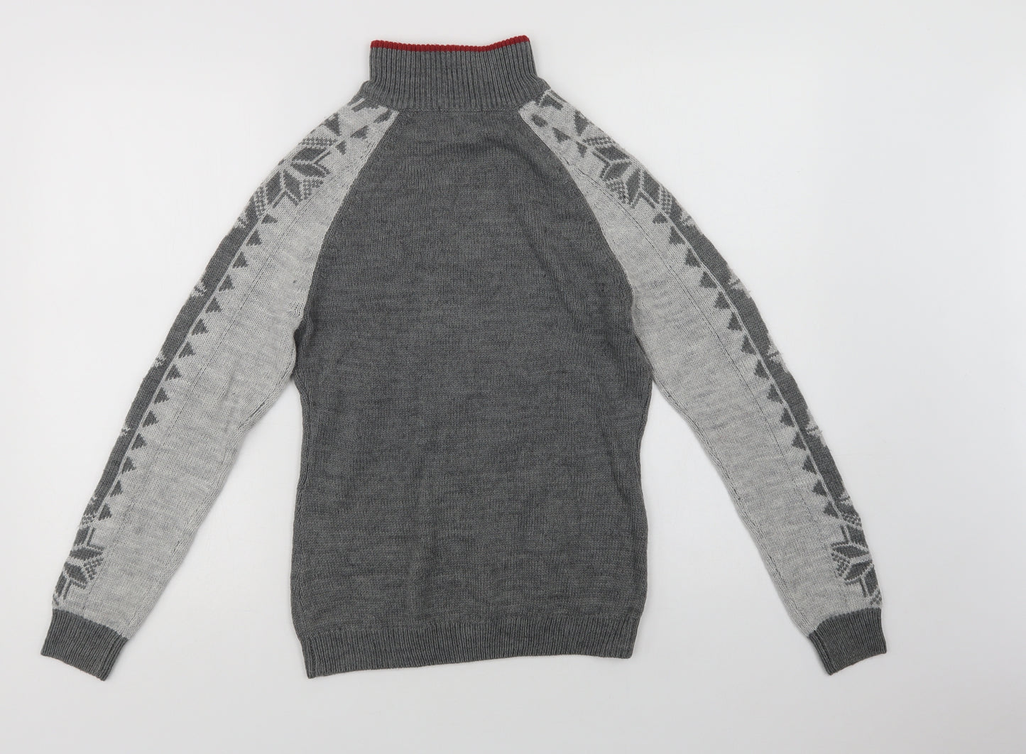 Crane Womens Grey Collared  Acrylic Henley Jumper Size 10   - Snowflakes
