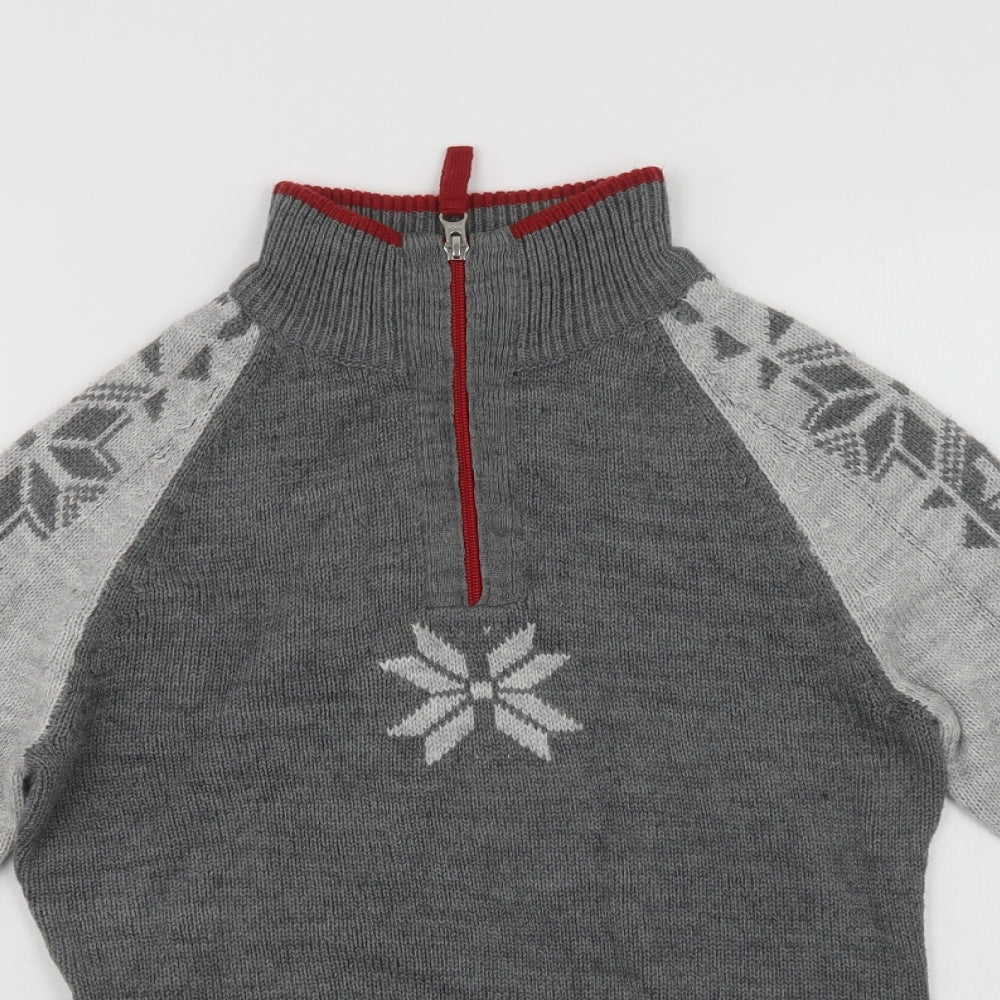 Crane Womens Grey Collared  Acrylic Henley Jumper Size 10   - Snowflakes