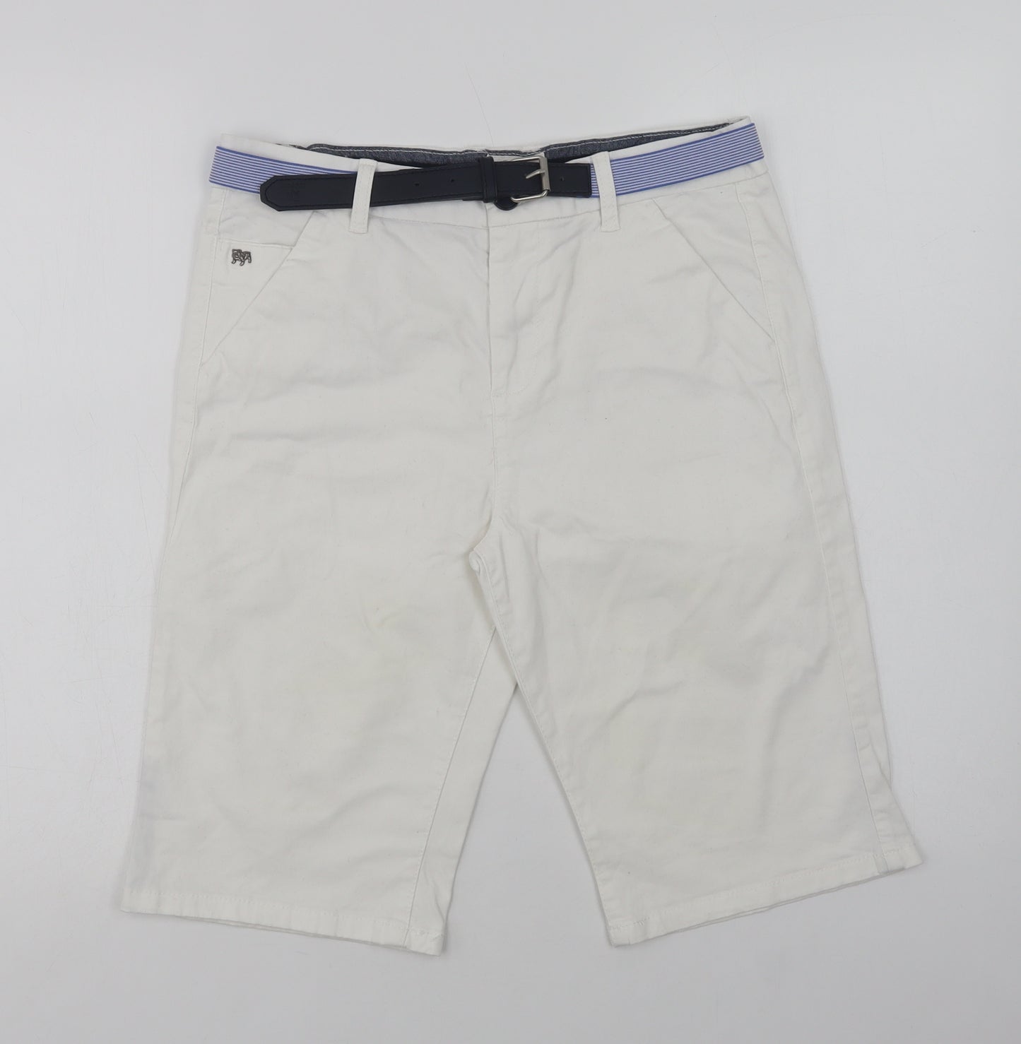 Jasper Conran Girls White  Cotton Chino Shorts Size 14 Years  Regular Buckle