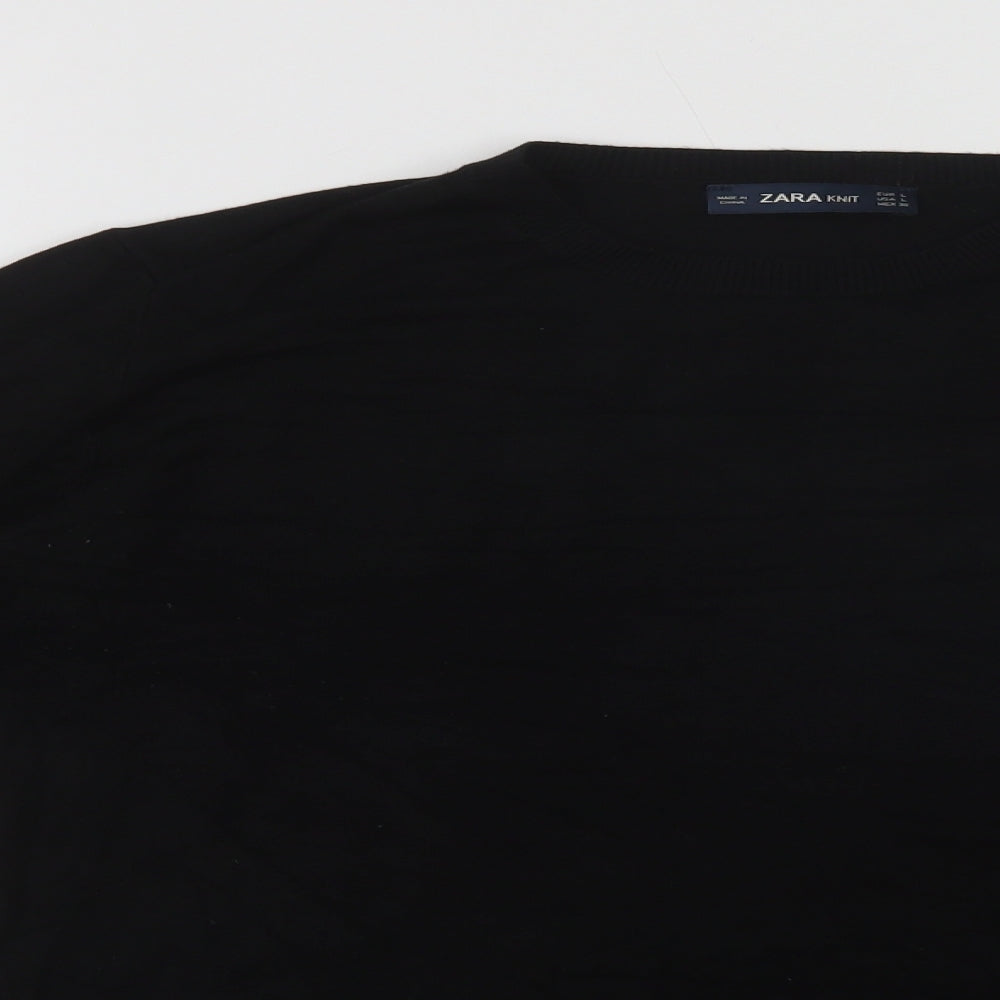 Zara Womens Black Crew Neck  Viscose Pullover Jumper Size L