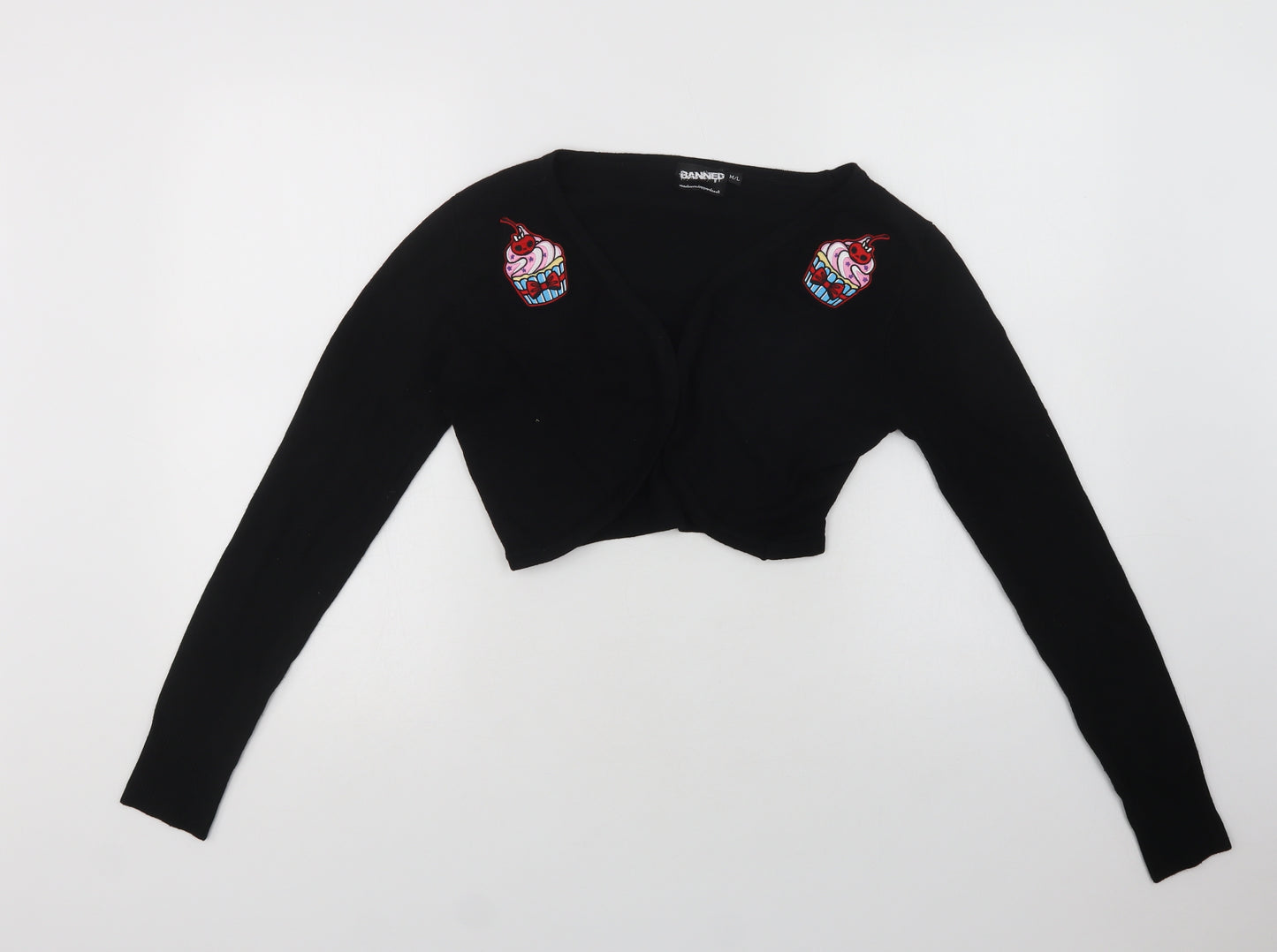 Banned Apparel Womens Black V-Neck  Viscose Shrug Jumper Size M   - Cupcake