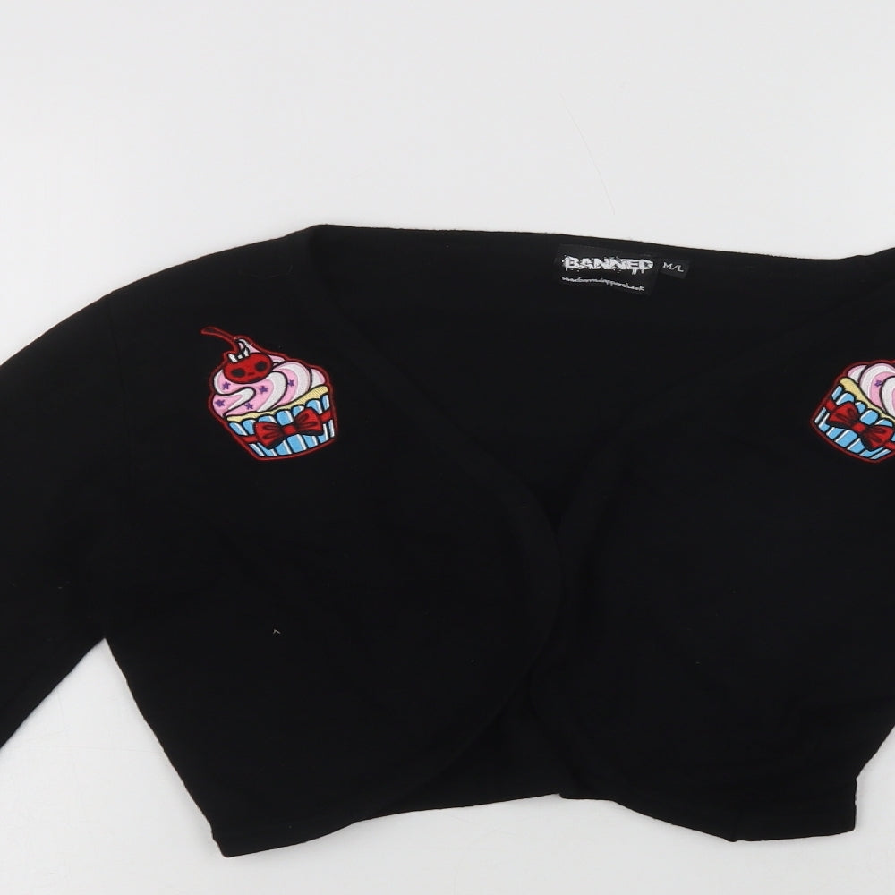 Banned Apparel Womens Black V-Neck  Viscose Shrug Jumper Size M   - Cupcake