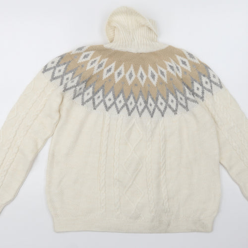 M & Co Womens Ivory Roll Neck Fair Isle Acrylic Pullover Jumper Size 14