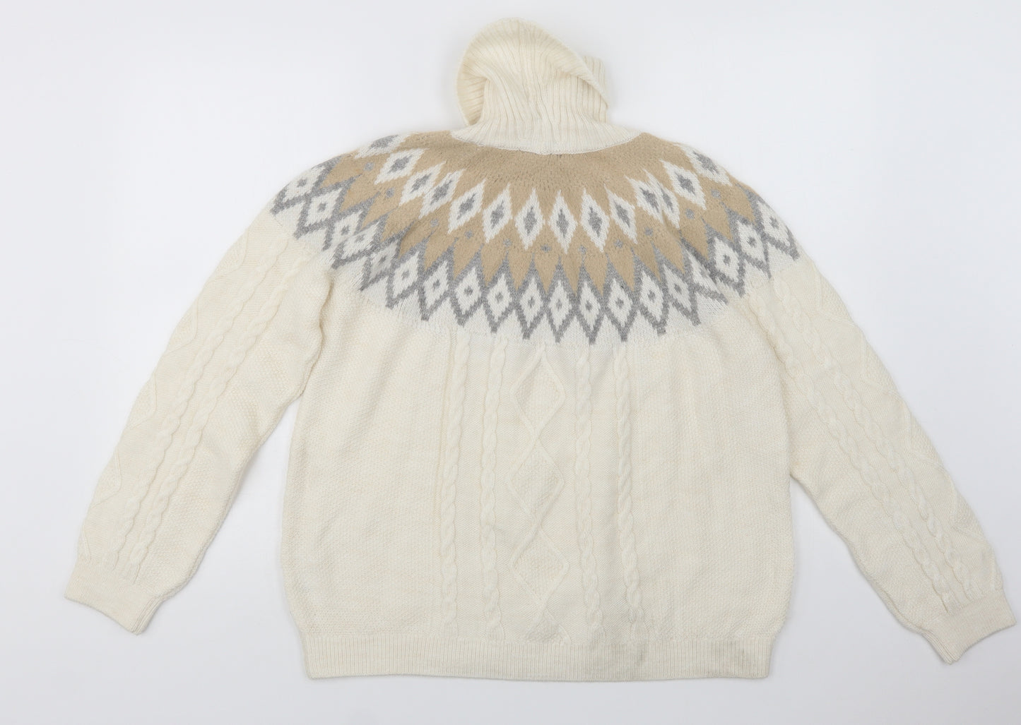 M & Co Womens Ivory Roll Neck Fair Isle Acrylic Pullover Jumper Size 14