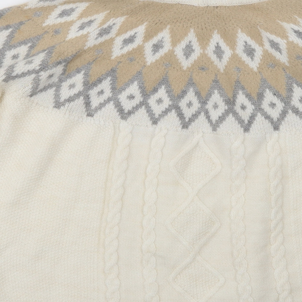 M & Co Womens Ivory Roll Neck Fair Isle Acrylic Pullover Jumper Size 14