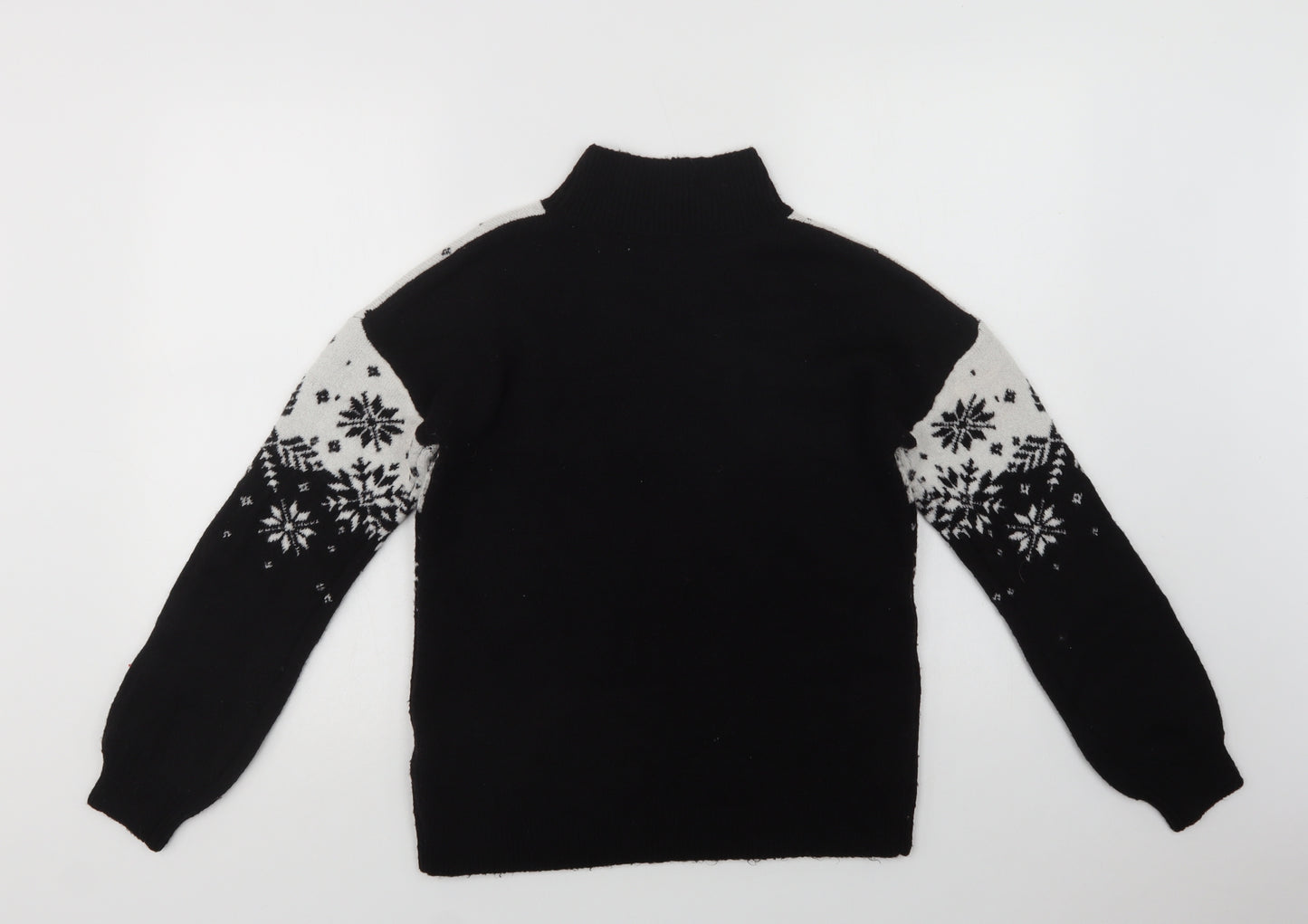Primark Womens Black Mock Neck Fair Isle Acrylic Pullover Jumper Size XS