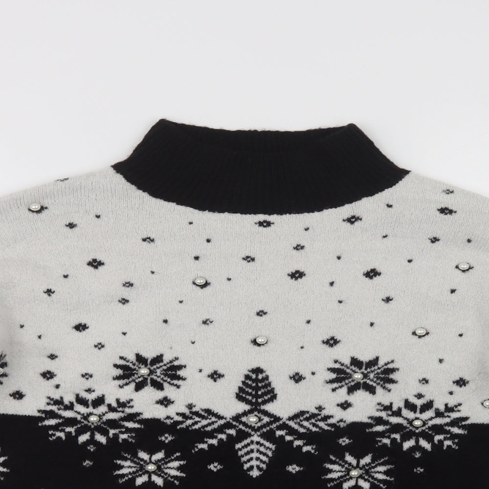 Primark Womens Black Mock Neck Fair Isle Acrylic Pullover Jumper Size XS