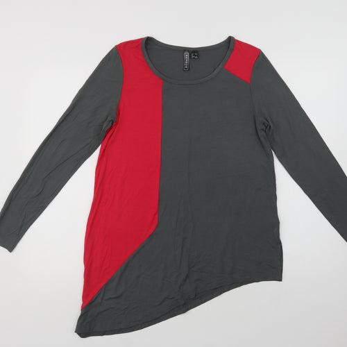 Rainbow Womens Grey Colourblock Viscose Basic Blouse Size M Crew Neck