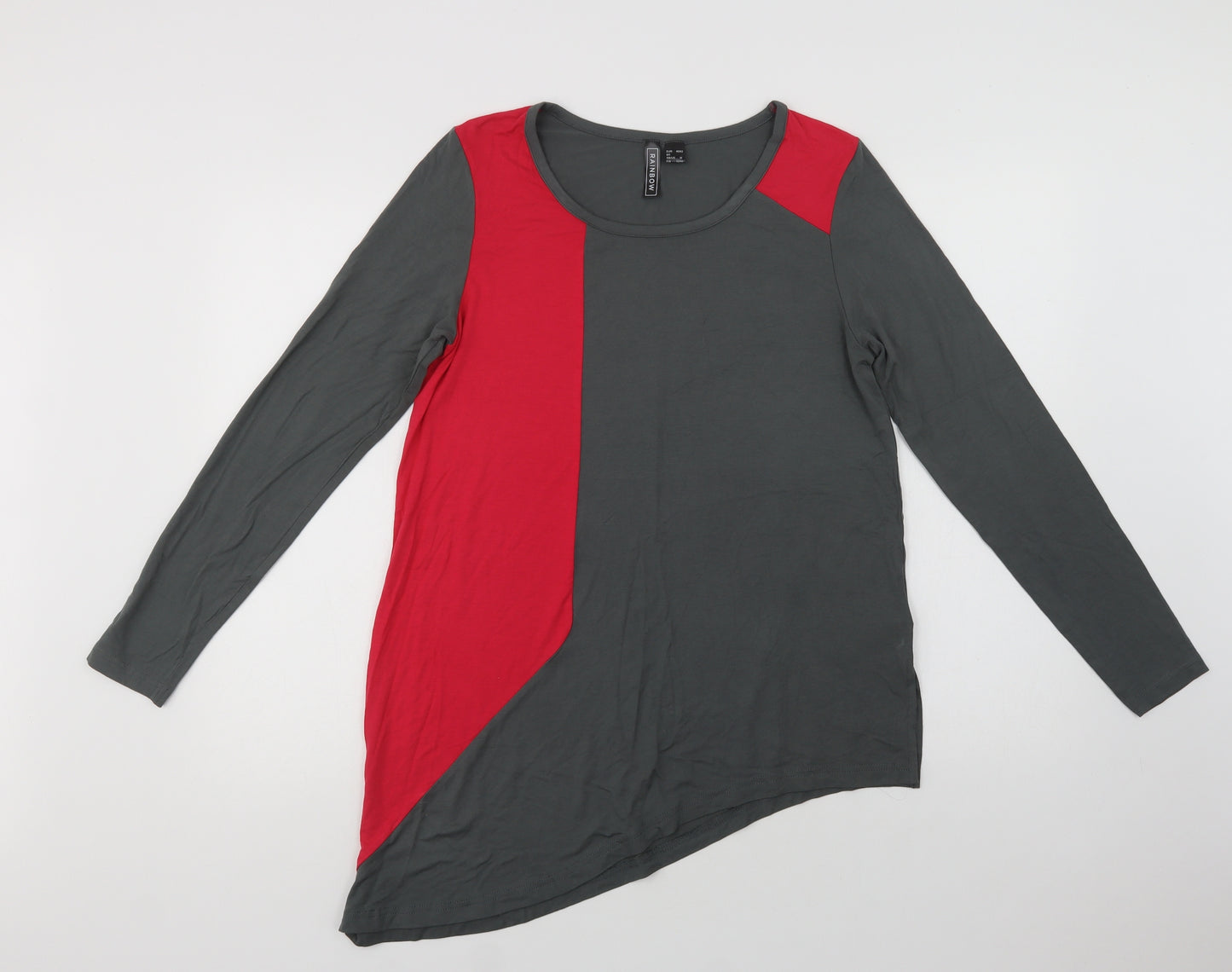 Rainbow Womens Grey Colourblock Viscose Basic Blouse Size M Crew Neck