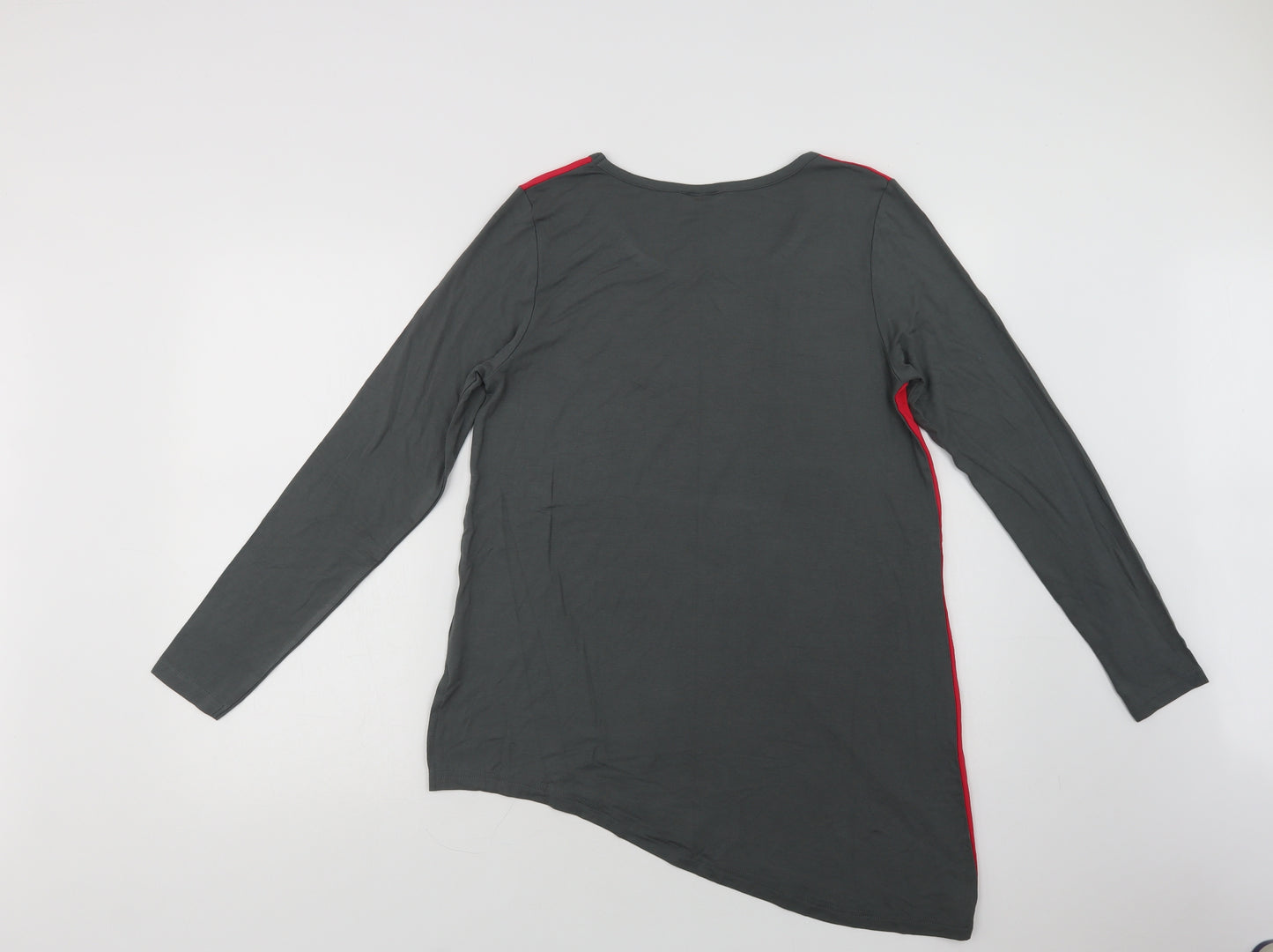 Rainbow Womens Grey Colourblock Viscose Basic Blouse Size M Crew Neck