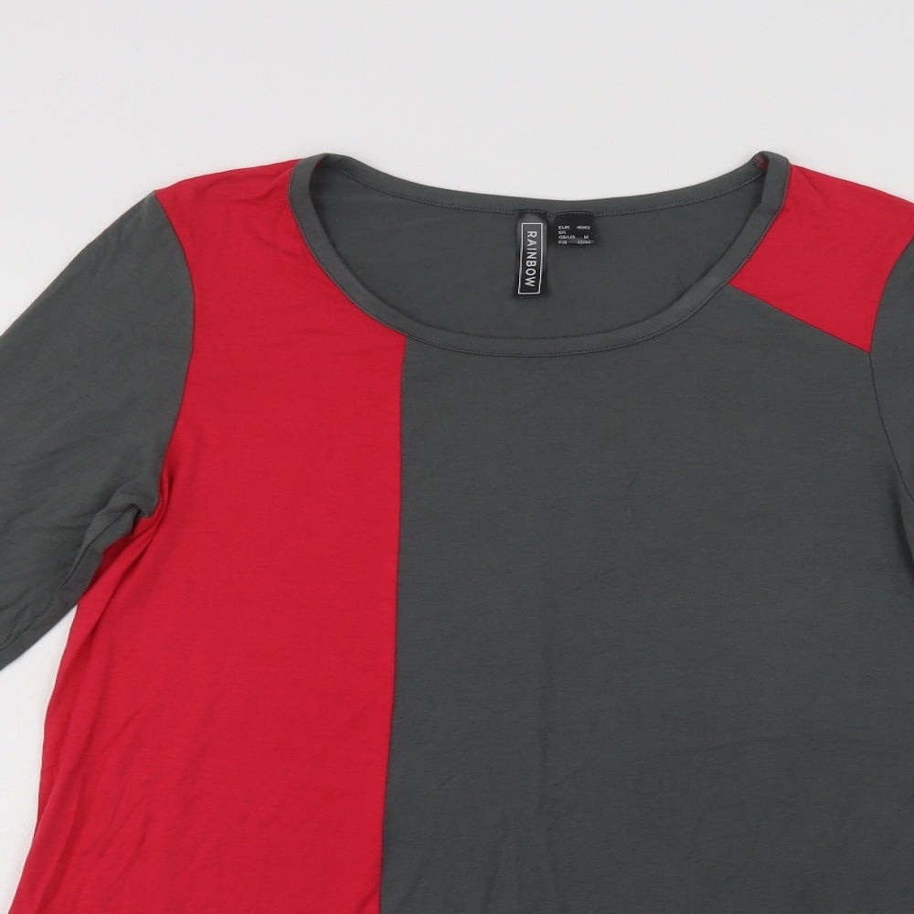 Rainbow Womens Grey Colourblock Viscose Basic Blouse Size M Crew Neck