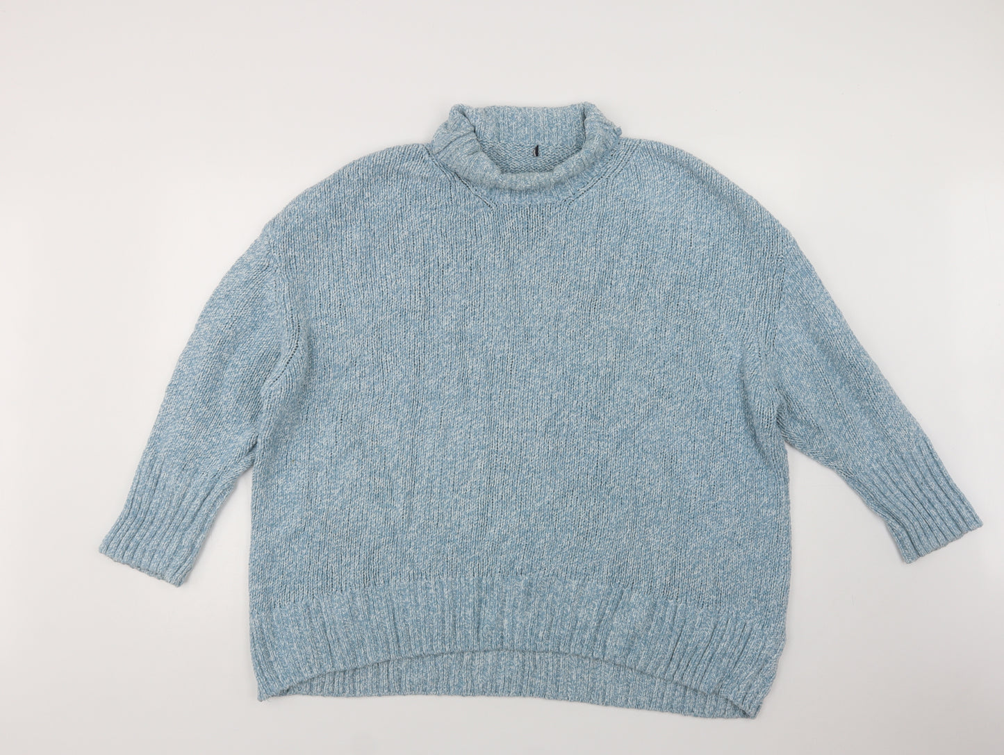 Marks and Spencer Womens Blue Roll Neck  Cotton Pullover Jumper Size XL