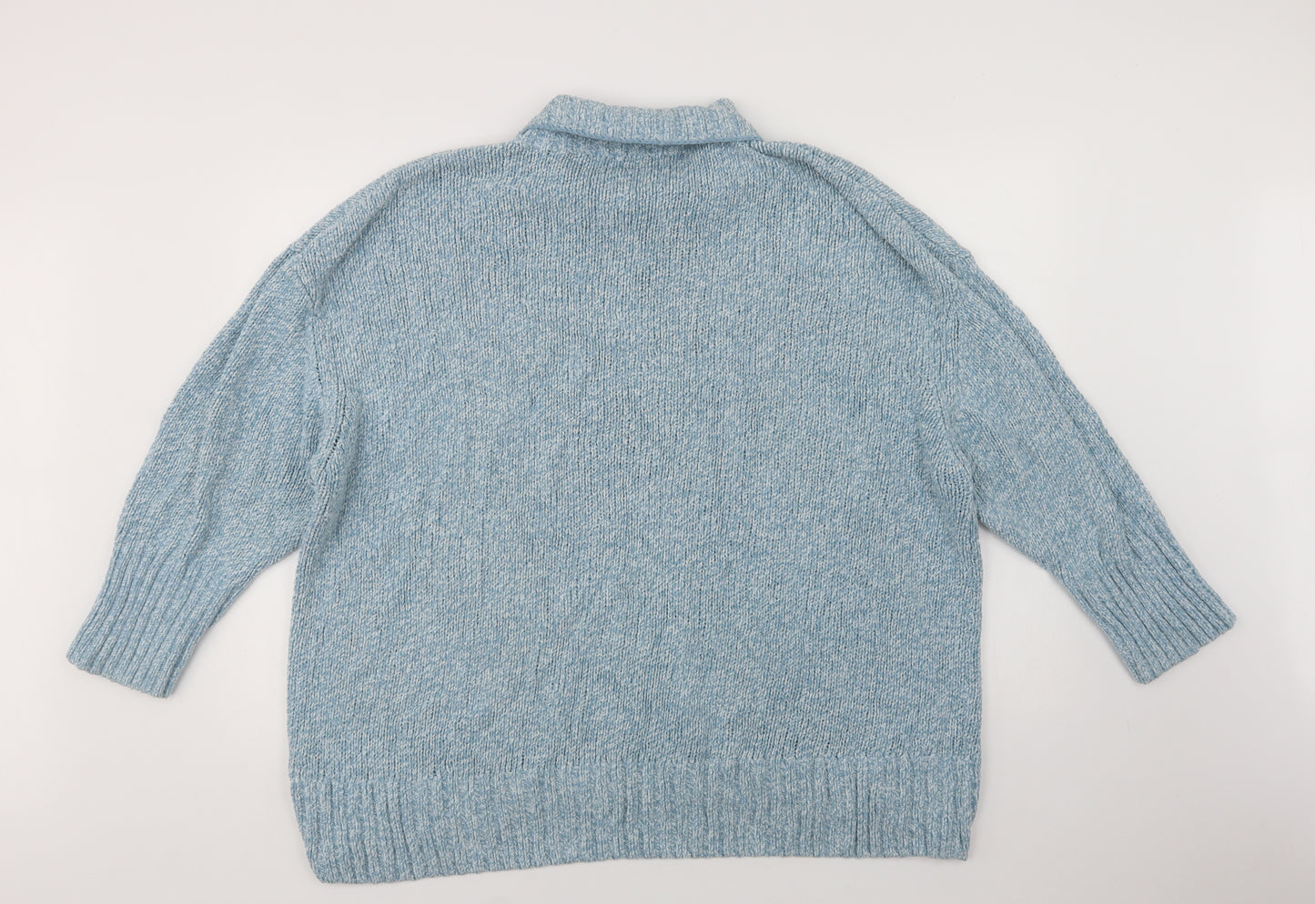 Marks and Spencer Womens Blue Roll Neck  Cotton Pullover Jumper Size XL