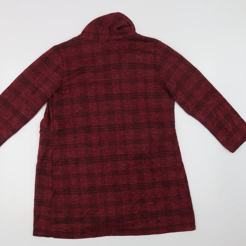 Maysa London Womens Red V-Neck Check  Cardigan Jumper Size L